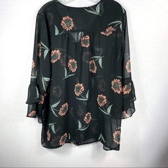 CAbi La Di Da Black Floral Chiffon Blouse Style - Picture 3 of 6